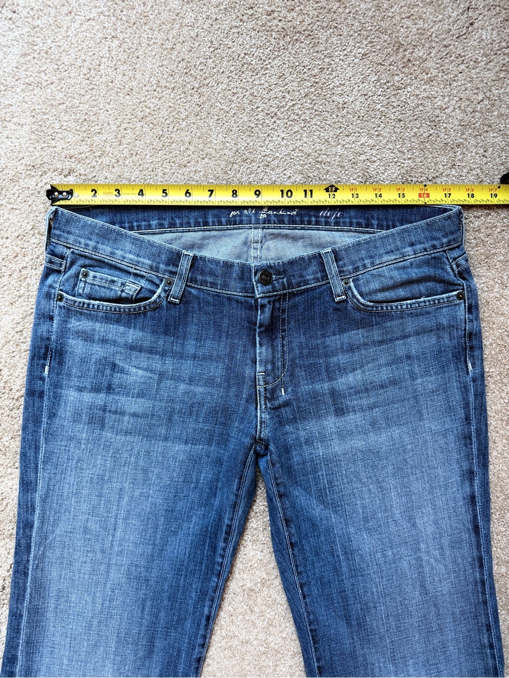 Vintage 7 For All Mankind Dojo Flare Jeans 32 Crystal Embellished Pocket USA Y2K - Picture 9 of 16